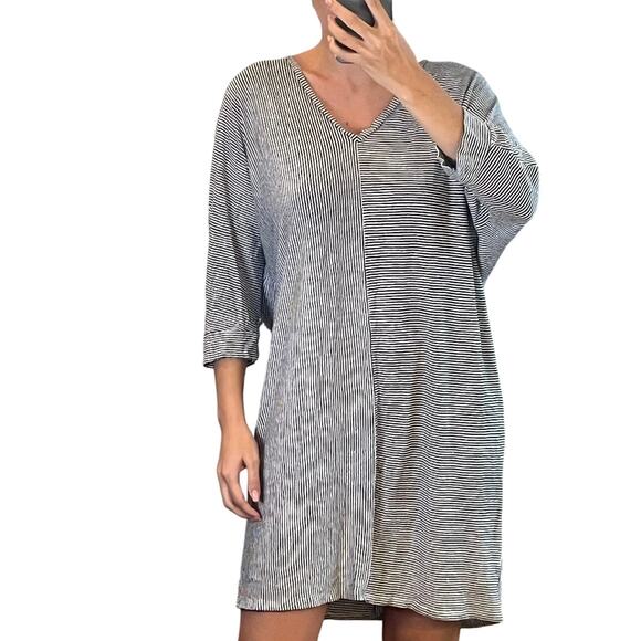 Hatch Malley Maternity Striped Linen Mini Dress One Size Black White - Picture 1 of 8